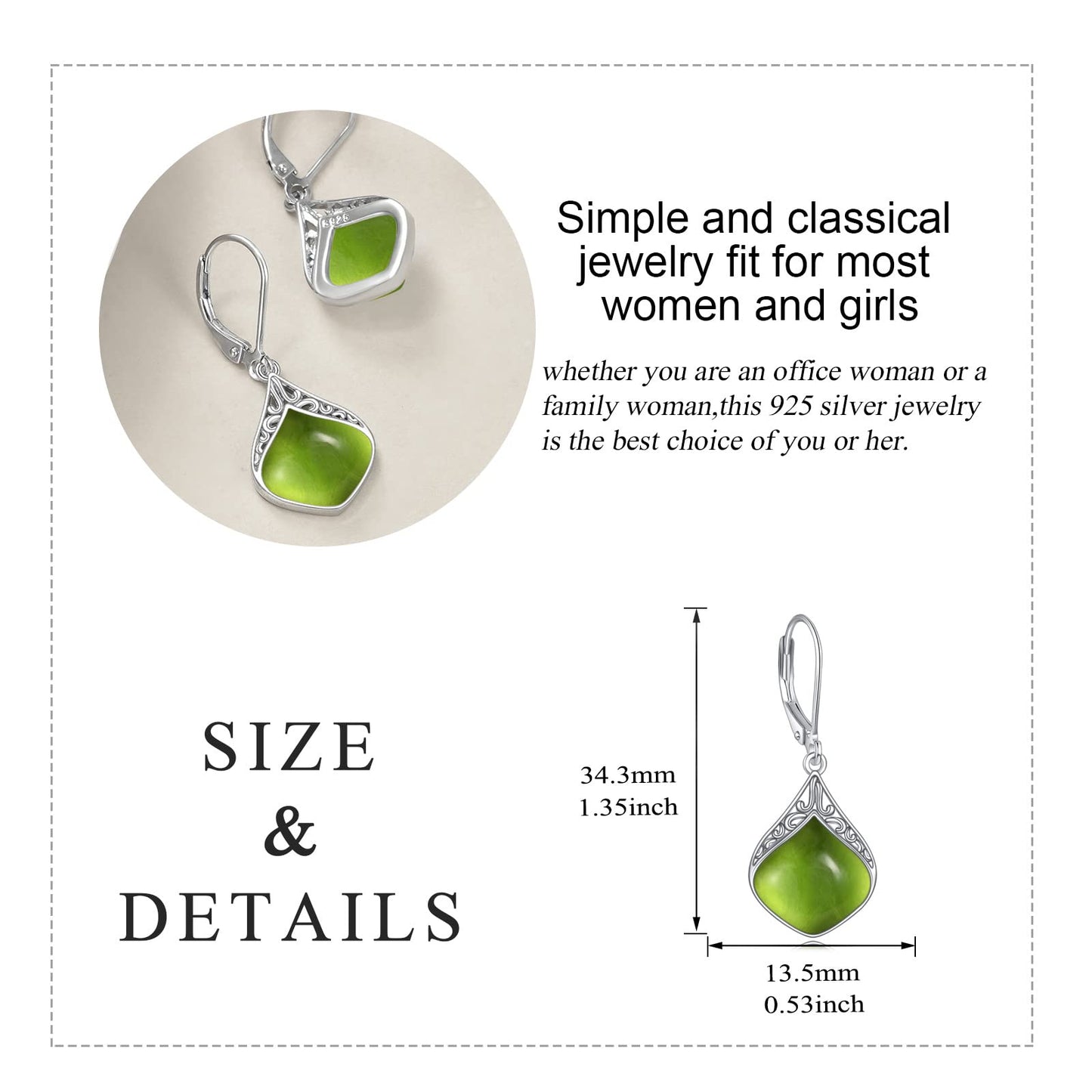 Peridot Teardrop Earrings Sterling Silver Filigree Irish Green Drop Earrings Natural Stone Peridot Dangle Earrings Jewelry Christmas Gifts for Women
