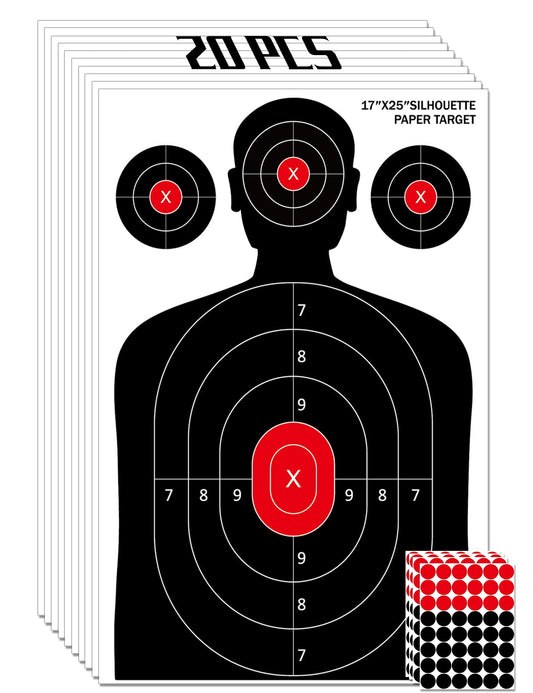 LAKINGO Shooting Targets for Range Practice - 17x25 Inch Silhouette Paper Targets with Stickers, Indoor/Outdoor Use for Pistol, Rifle, Airgun, Pellet Gun, BB Guns