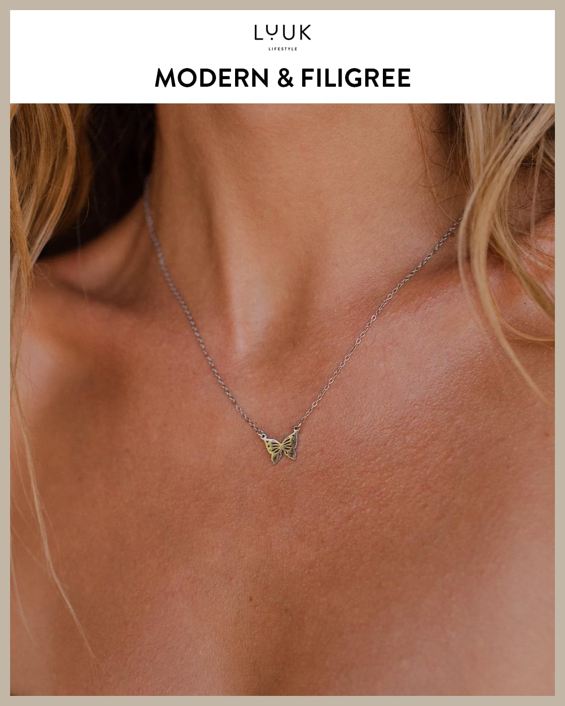 LUUK LIFESTYLE 14k Silver Plated Cute Butterfly pendant necklace, Stainless steel, 19in adjustable waterproof thin sturdy chain, dainty modern trendy aesthetic simple, gift holiday (with Gift Card)