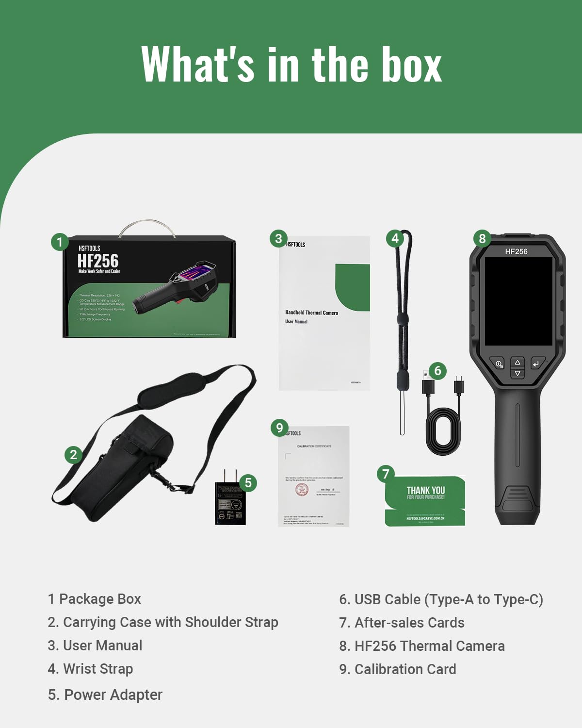 HF256 Thermal Imaging Camera, 256 x 192 IR Resolution, Super Resolution 320 x 240 Therma Camera, 3.2" LCD Screen, 25 Hz Frame Rate, High/Low-Temperature Alarm, 16 GB Storage Infrared Camera