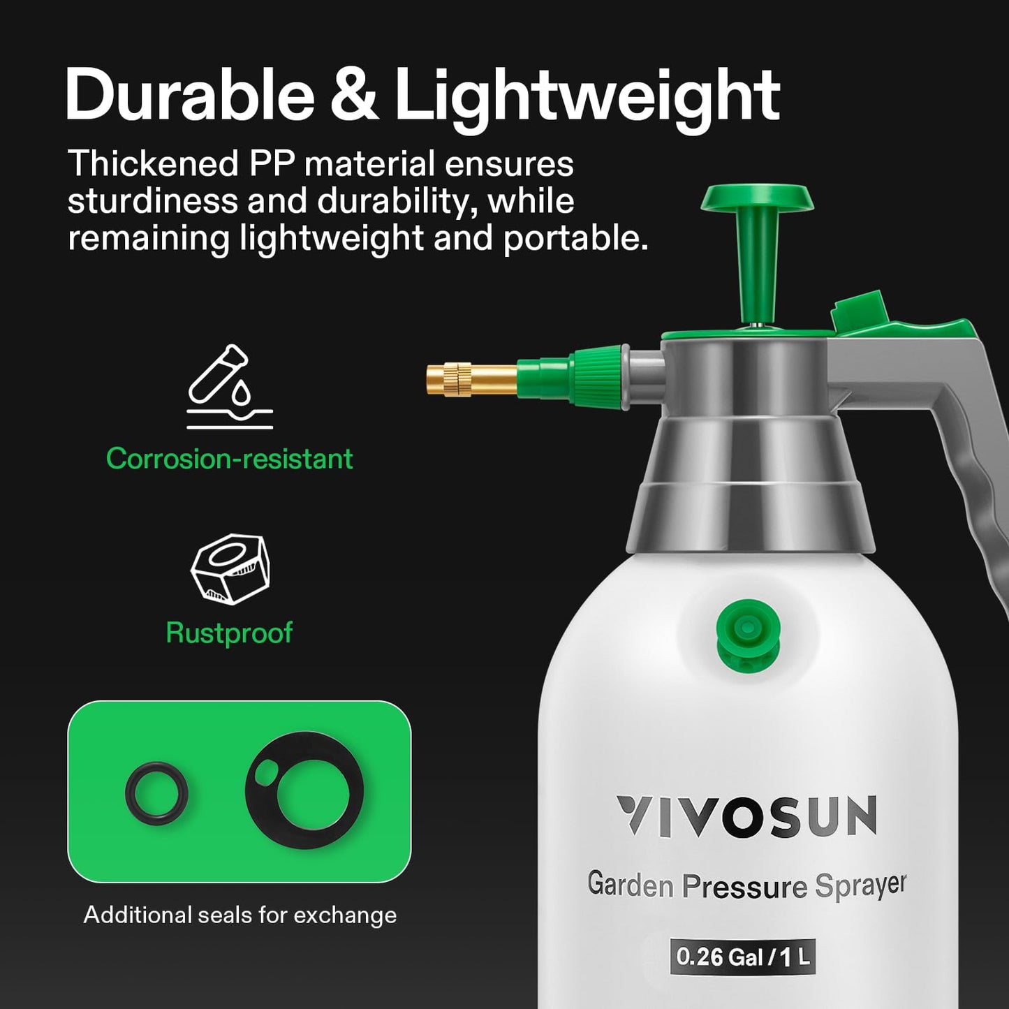 VIVOSUN Handheld Garden Sprayer, 1L Pump Sprayer, 34oz Water Spray Bottle with Safety Valve, Adjustable Nozzle, Extended Spray Rod & Additional Seals, Ideal for Watering, Fertilizing, Cleaning