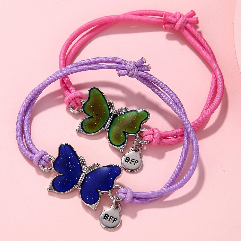 Dinosaur Frog Turtle Dragon Color Changing Mood Bracelet Set for Women Emotion Feeling Temperature Sensing Wrap Bracelet with Card Friendship Jewelry-Butterfly