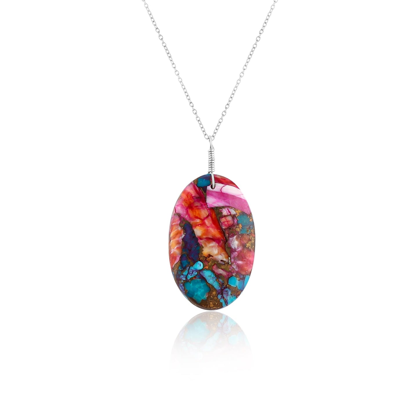 Yashee Natural Turquoise Oval Shape Crystals Pendant Necklace, Chakra Energy Healing Gemstone, Real Crystal, Top Grade, Beautiful Women Simple Jewelry, Dainty Silver Plated Jewelry 18 inch