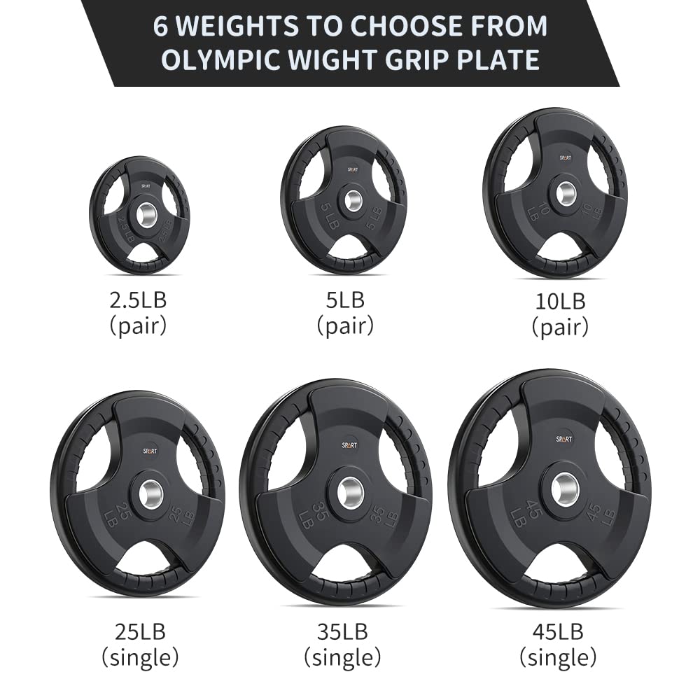 SPART Weight Plate 2-Inch Rubber Coated Olympic Grip Plate for Barbell,Solid Cast Iron Weight Plates in Pairs or Single for Strength Training,Weightlifting,Crossfit,Home Gym, 5LB, Pair