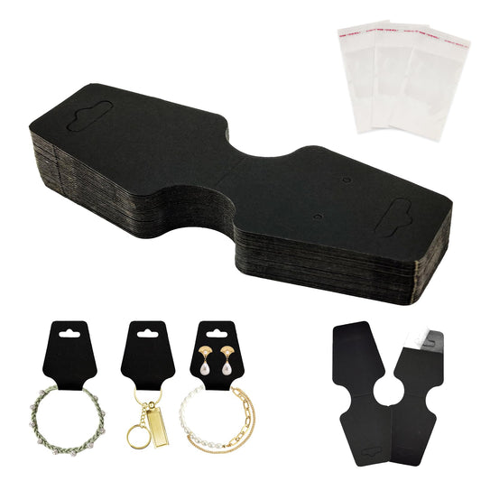 400pcs Jewelry Display Cards with Adhesive,1.7*4.7inch Necklace Display Kraft Cards with 400pcs Packaging Bags Jewelry Holder Cards Hanging for Earring Hair Band Keychain Scrunchies (400PCSBlack)