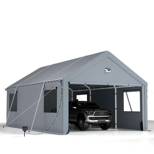 Carports 12X20 Heavy Duty，Car Port with 180G Removable Side Walls, Carport Canopy, Portable Car Port Garage, Car Shelter All Weather,Grey