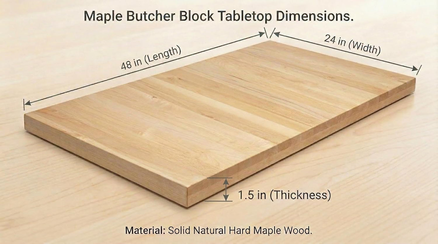 Express KitchQuip Solid Maple Butcher Block Countertop - 1.5” Thick Hardwood Work Surface for Kitchen, Workbench, Desk, Cart, or DIY Tabletop (48"L x 24"W)