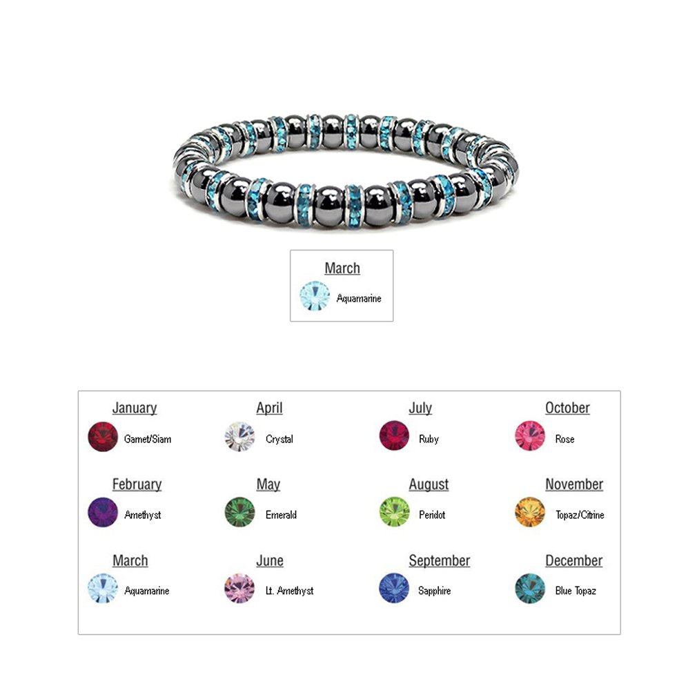 Accents Kingdom Magnetic Bracelet Women's Tuchi Simulated Pearl Hematite Magnetic Therapy Bracelet with Simulated Aquamarine Crystal, 7.5"
