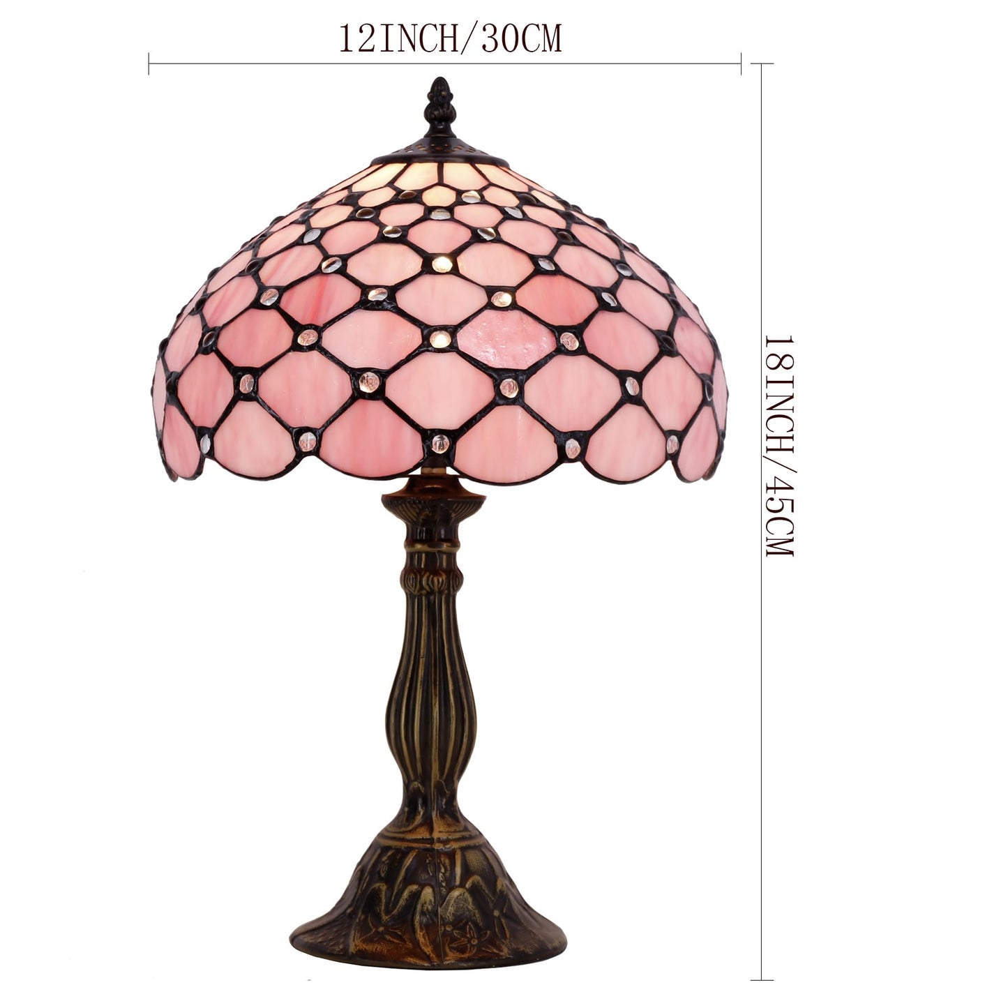 WERFACTORY Tiffany Lamp Pink Stained Glass Bead Table Lamp Desk Bedside Reading Light 12X12X18 Inches Deco Bedroom Living Room Home Office S005 Series