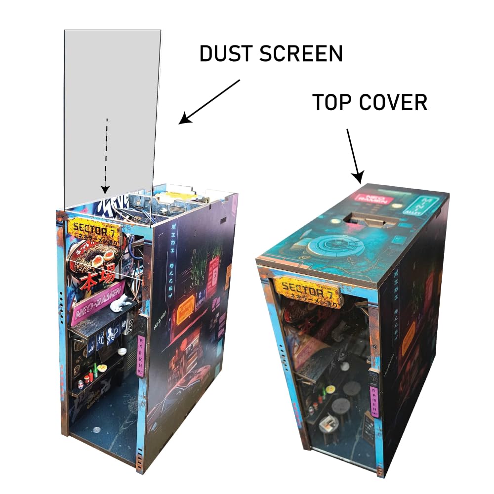 Neo Ramen MiniAlley DIY Cyberpunk Book Nook Kit – Wooden Diorama with Neon Lights, Futuristic Ramen Shop & Endless Alley Illusion – Unique Collectible Display for Bookshelf or Desk