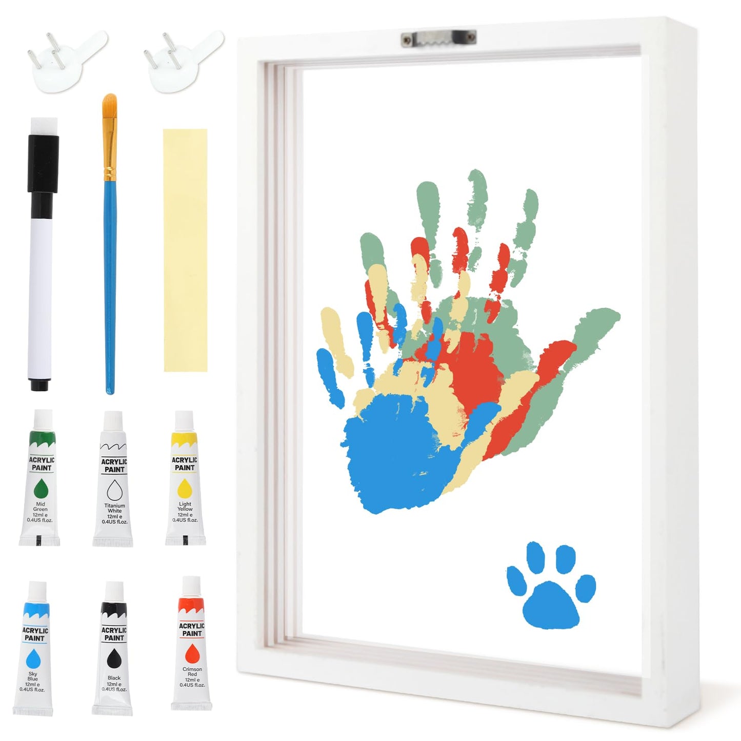 WAYASDCU Family Handprint Kit, Baby Hand and Footprint Kit DIY Handmade Keepsake Wooden Frame Gifts for New Parents for Grandparent Mother's Day Anniversary Day Father's, 6 Non -Toxic Paints