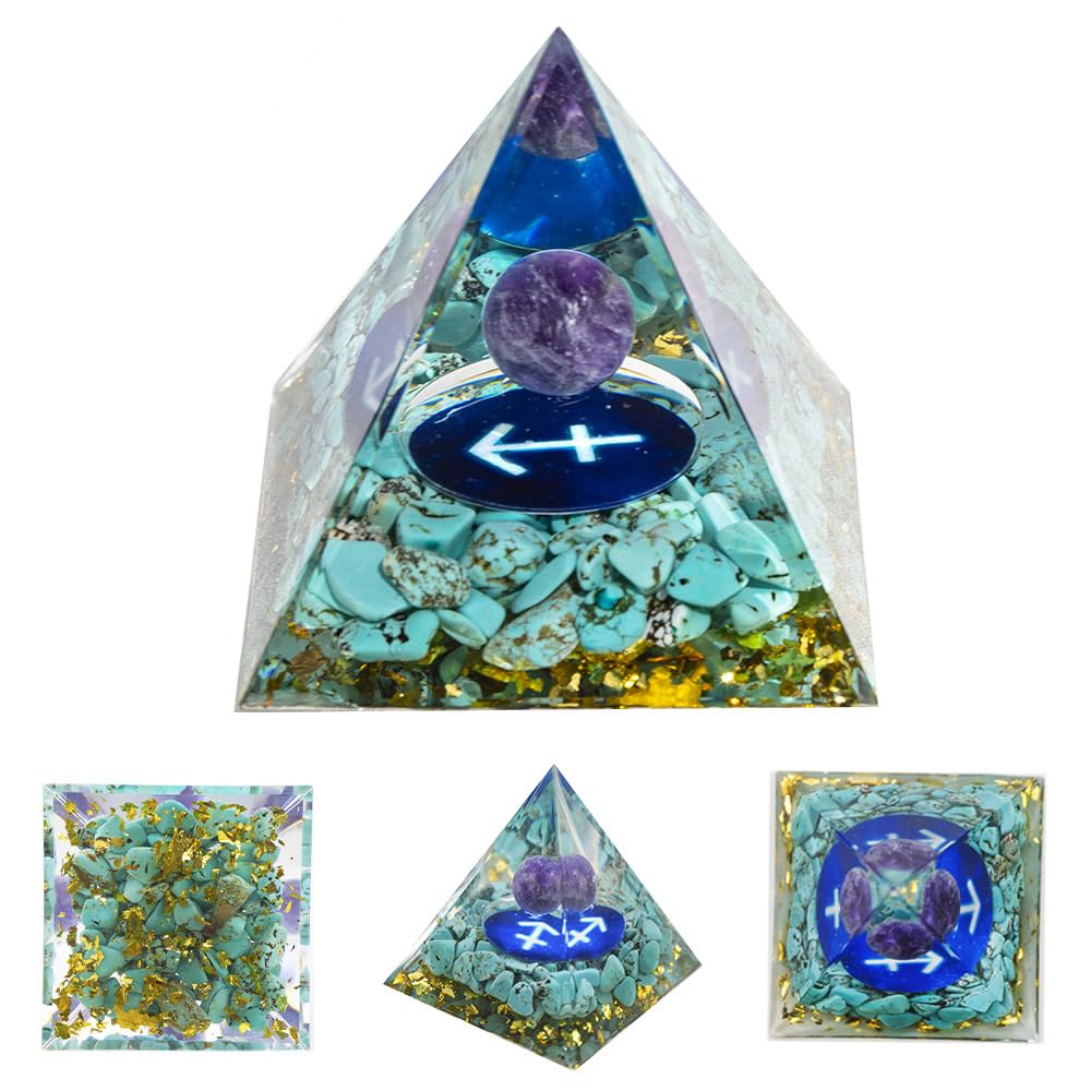 Erliway 12 Zodiac Orgone Crystal Pyramid, Natural Amethyst Crystal Ball for Sagittarius Zodiac, 2" Orgone Healing Pyramid for Positive Energy Stress Reduce Healing Meditation Attract Wealth Lucky