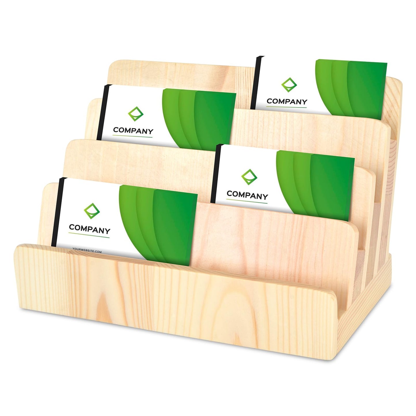 DLUGOPIS 4 Tier Wood Business Card Holder Display Business Card Display Rack Business Card Stand Business Card Organizer Multiple Business Card Holder Case Gift Card Display for Office Desk (Wood)
