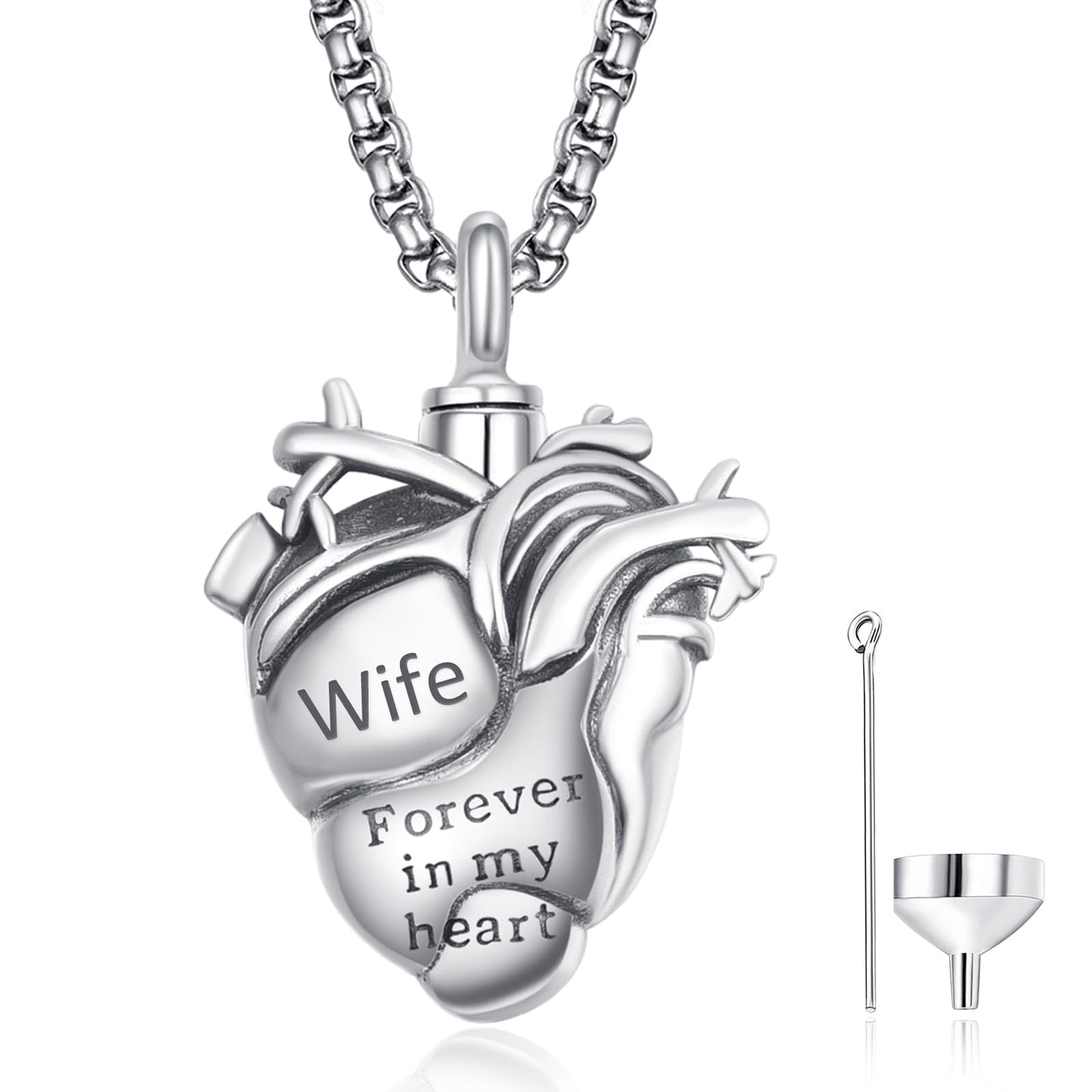 Anatomical Heart Urn Necklaces for Ashes Sterling Silver Ash Pendants Cremation Jewelry Wife Keepsake Pendant Memorial Jewelry Gifts for Loss of Wife