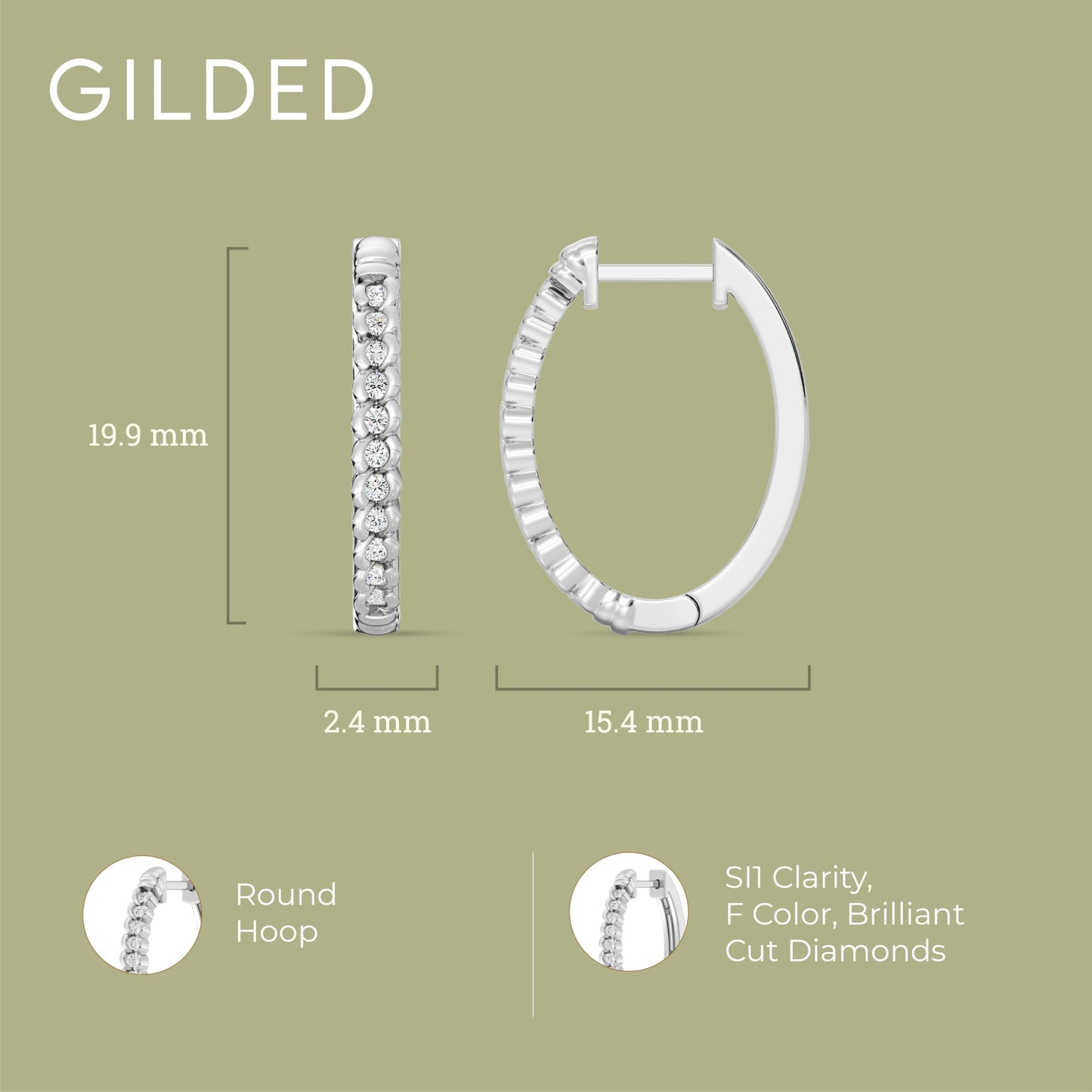 Gilded 1/4 Carat Total Weight Lab-Grown Diamond Round Hoop Earrings for Women in 925 Sterling Silver | Hypoallergenic Fine Jewelry | Hinged Closure | SI1 Clarity, F Color