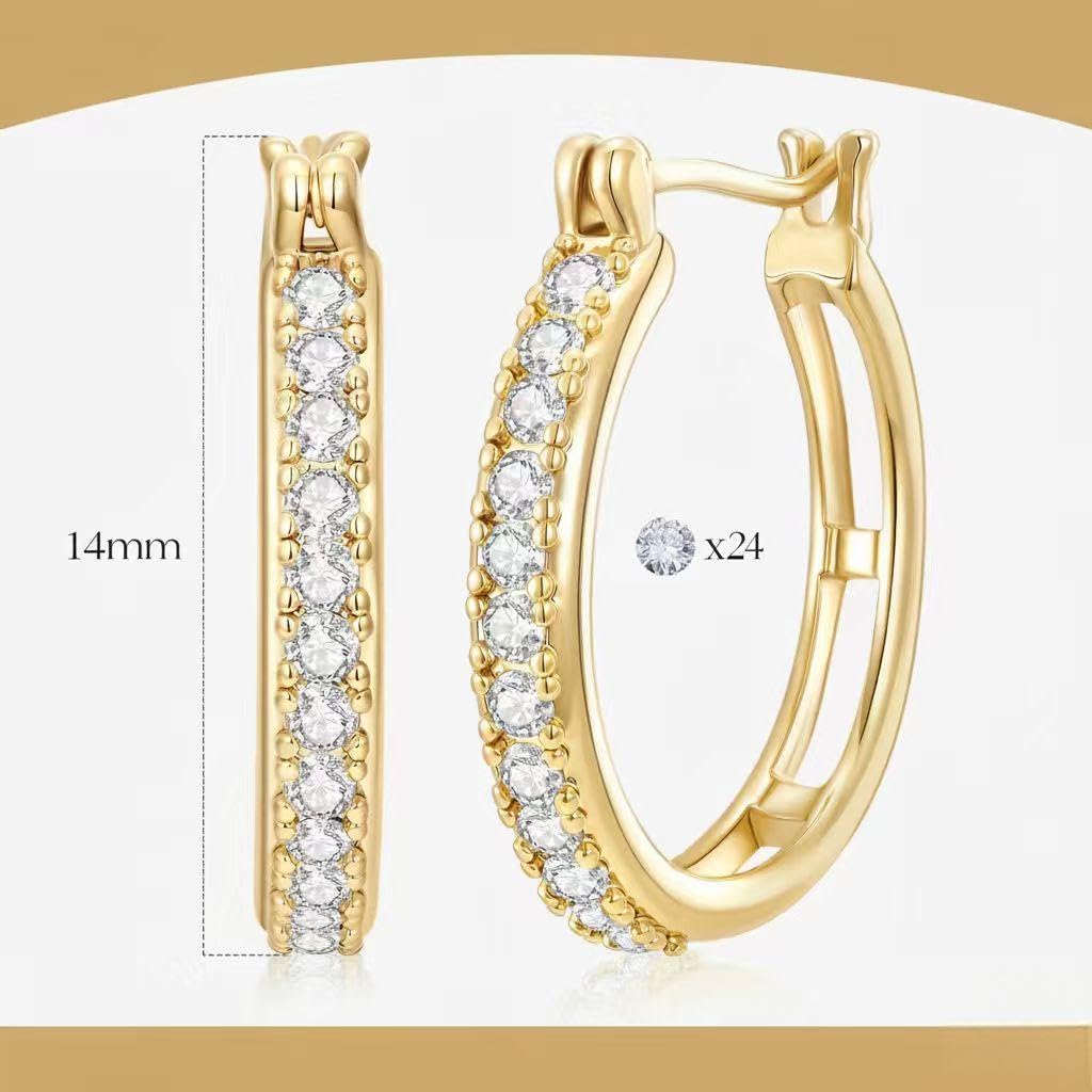 14K Gold Hoop Earrings for Women Small Trendy Womens Gold Hoops Earring with Cubic Zirconia Hypoallergenic 14mm