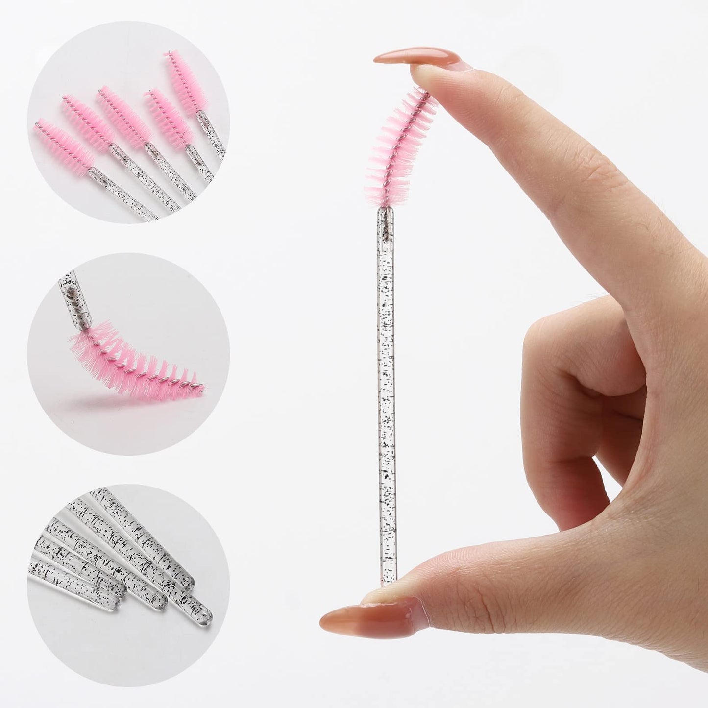 100 Pcs Disposable Eyelash Brush, Mascara Wands Makeup Brushes Applicators Kits for Eyelash Extensions, Eyebrow Brush with Container (Pink, Black)
