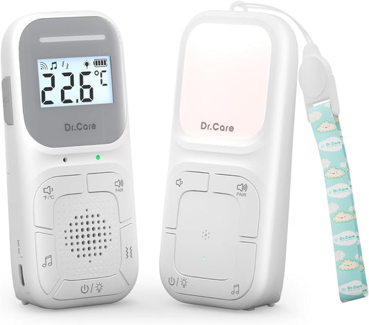 Dr.Care NeoGo Portable Baby Audio Monitor and Sound Machine | Baby Sleep Soother | Travel | Registry Gift with 1000ft Range, Two-Way Talk, VOX, Nightlight, 8 Lullabies, and Vibrating Sound Alert