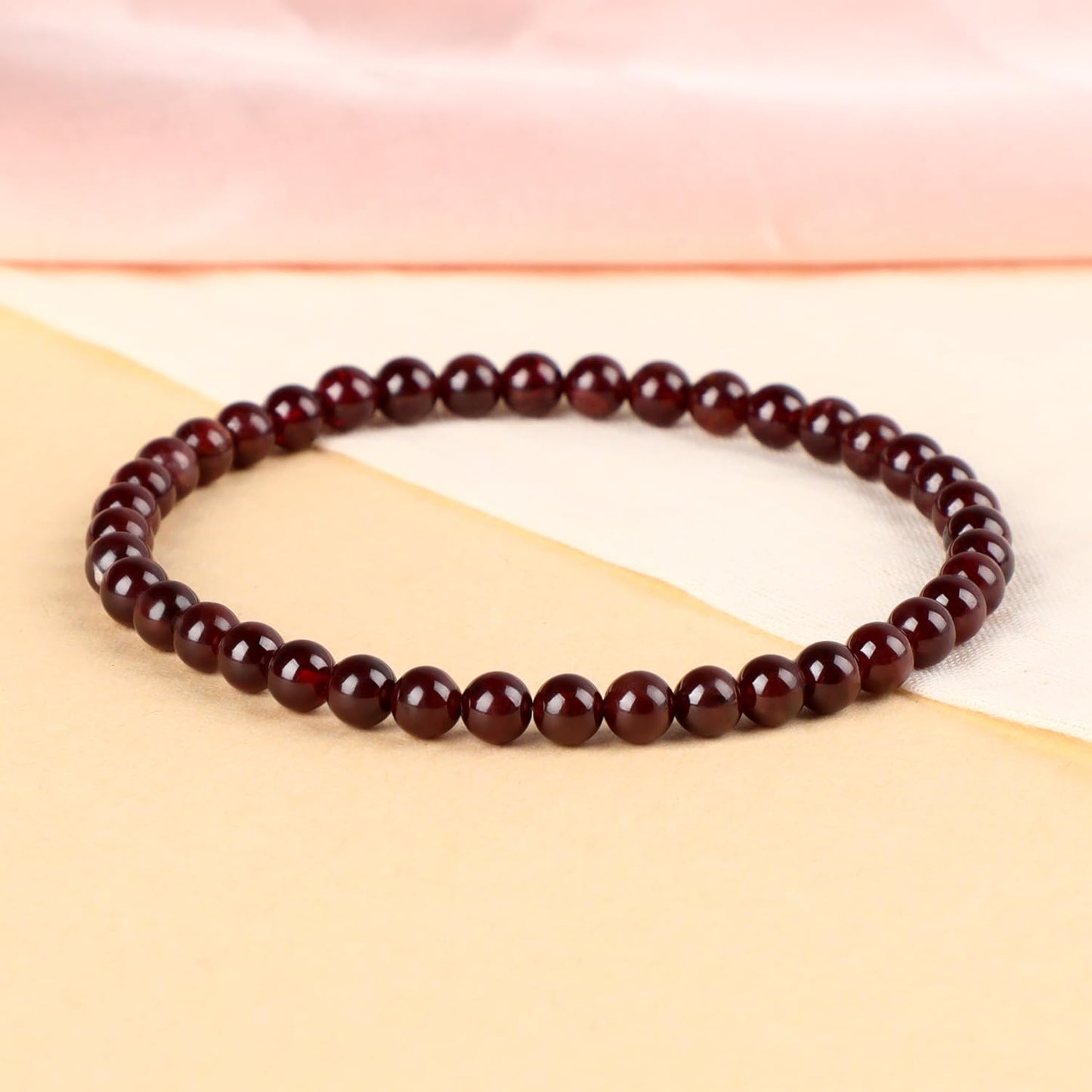 LPBeads Handmade Natural Gemstone Stretch Elastic 4mm Garnet Bracelet Healing Crystal Round Stone Beads Jewelry Gifts for Women Men