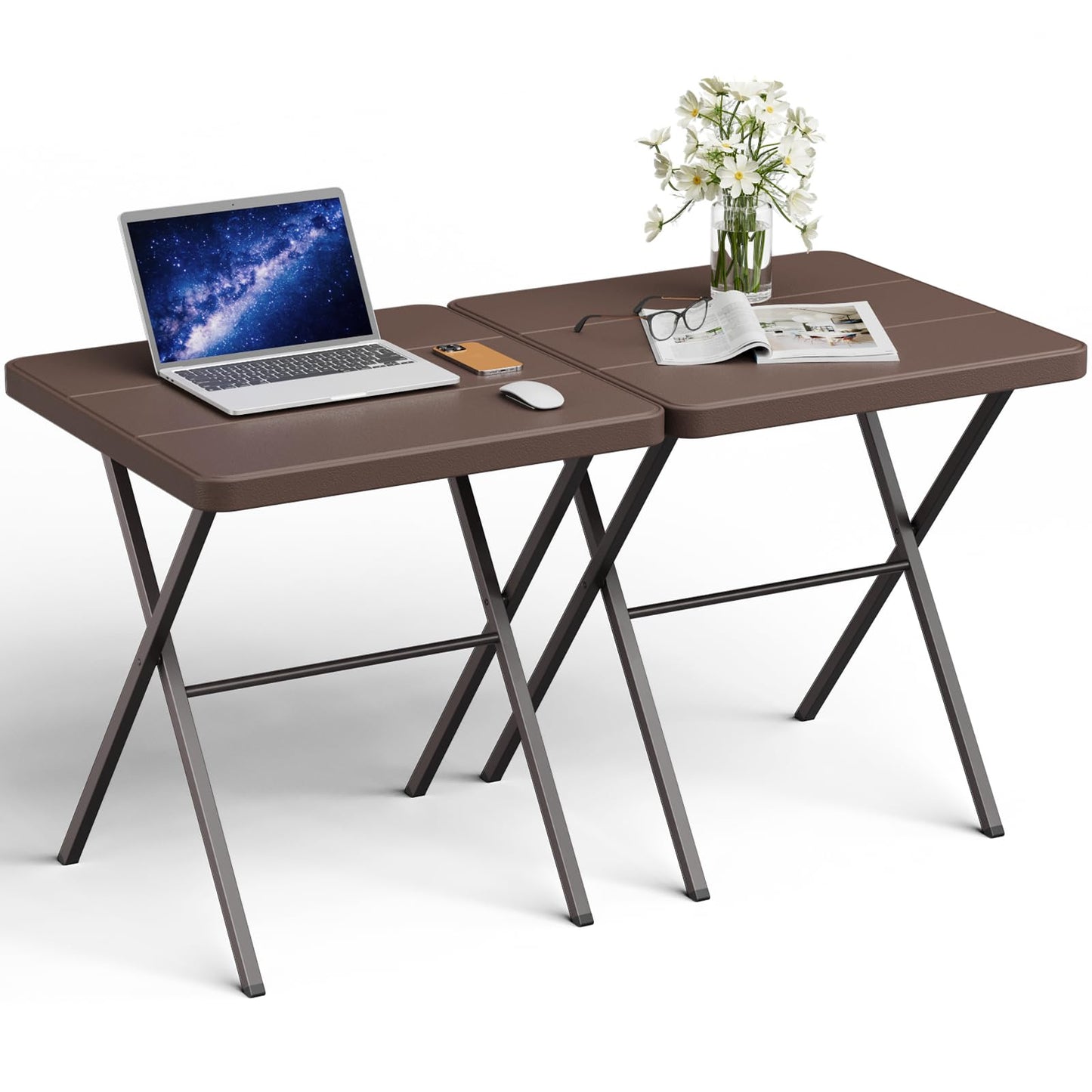 FurniEdge Folding Table 2 Pack, Portable Square Foldable Table No Assembly, Heavy Duty Steel Frame Indoor Outdoor Camping Patio Table, Picnic Card Table for Backyard, RV, Small Spaces