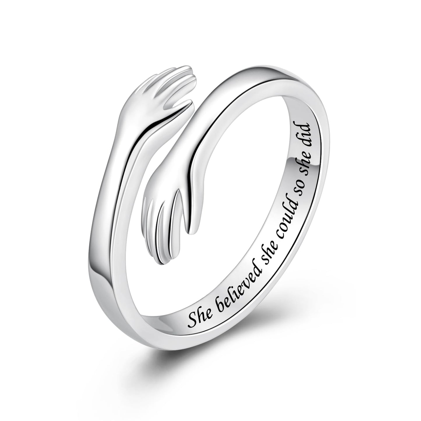 ACJFA Hug Rings for Women Sterling Silver Adjustable Ring Thumb Ring Birthday Mother Gifts Jewelry (She believed she could so she did)