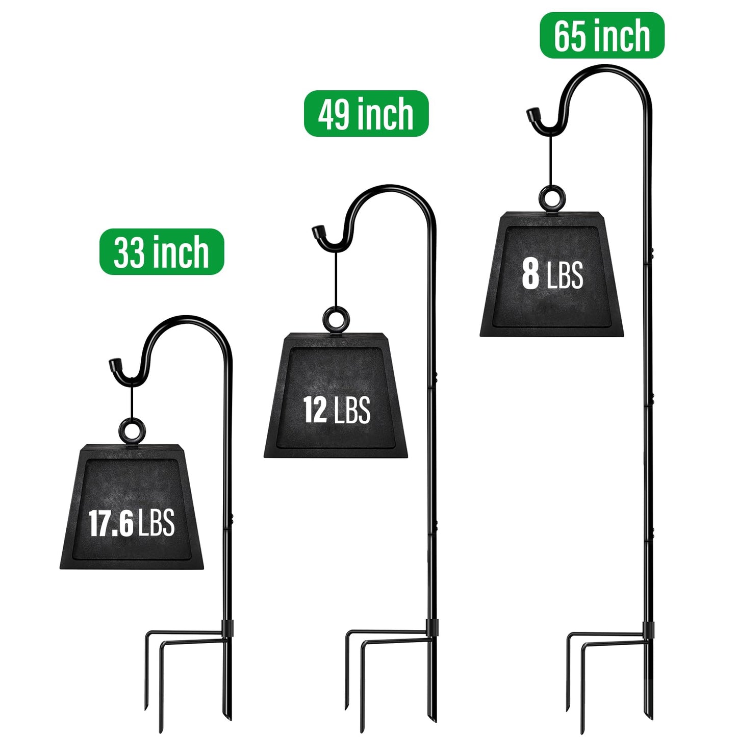GOFORWILD Shepherd’s Hooks 8 Pack Black, 65 inches Tall, Made of Premium Metal for Garden Decor, Plant Hanger, Lantern Hook, Garden Stake and Wedding Decor, 7015-4