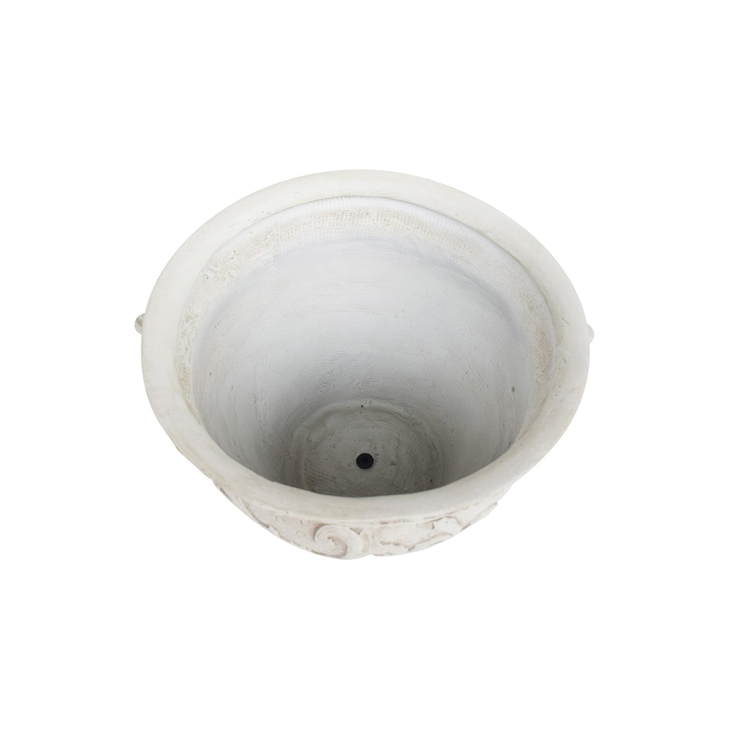 Christopher Knight Home Armis Round Concrete Planter, Indoor Outdoor Garden Plant Pot with Drainage Hole, Floral Relif Patio Urn Planter for Front Porch/Backyard, Outdoor Planter Box, Antique White