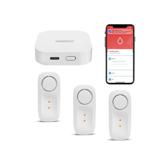 Easebloom Ultra-Long Range Water Leak Detectors (3-Pack), 2000ft/600m Ultra-Long Range Water Alarm & Leak Detector, 110dB Siren & Instant App Alerts, Suitable for Home, Basement, Kitchen