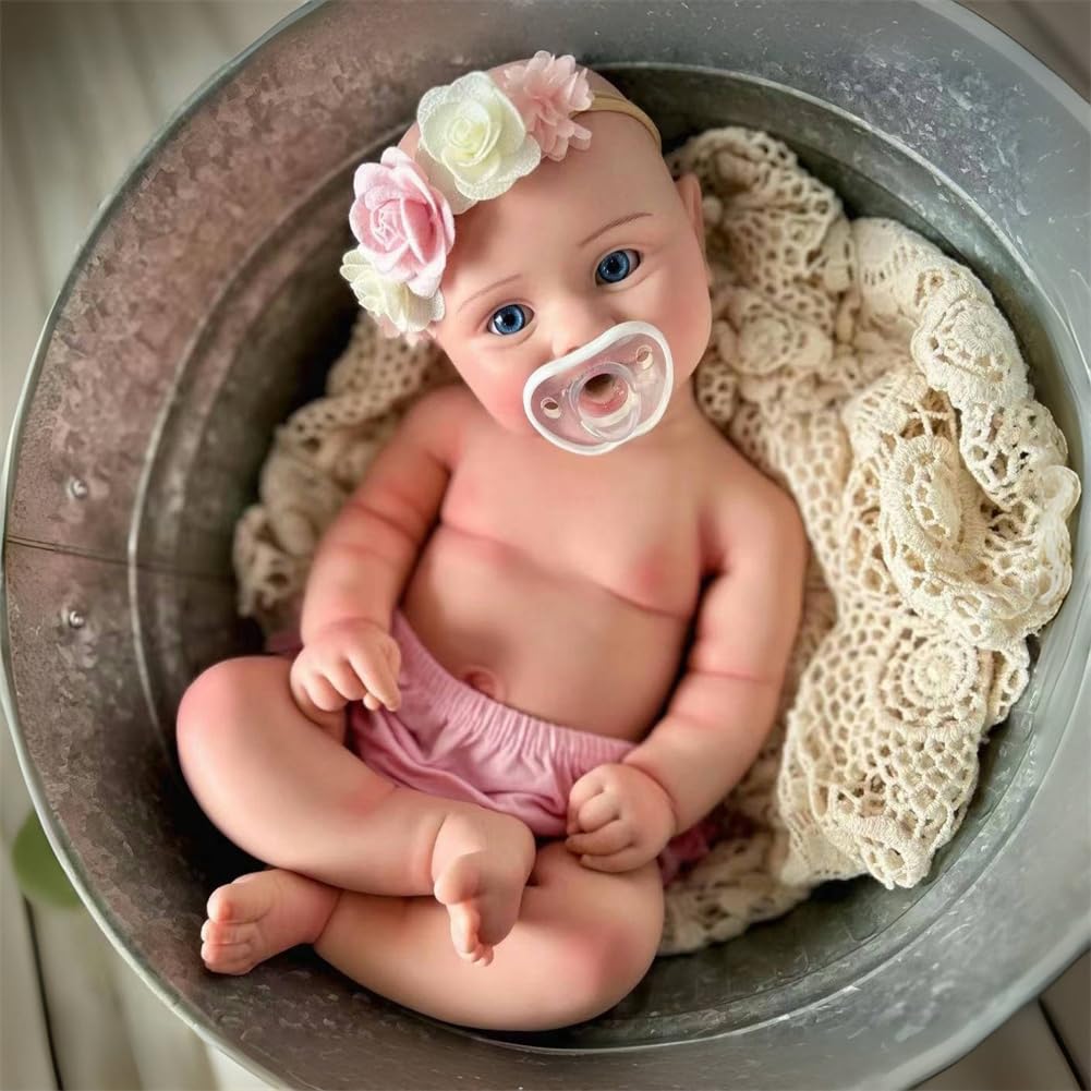 OCSDOLL 21 Inch 9 Lbs Maddie Girl Full Body Platinum Soft Silicone Reborn Doll - Realistic Lifelike Newborn Girl Doll Can Open Mouth Anatomically Correct Weighted Babies
