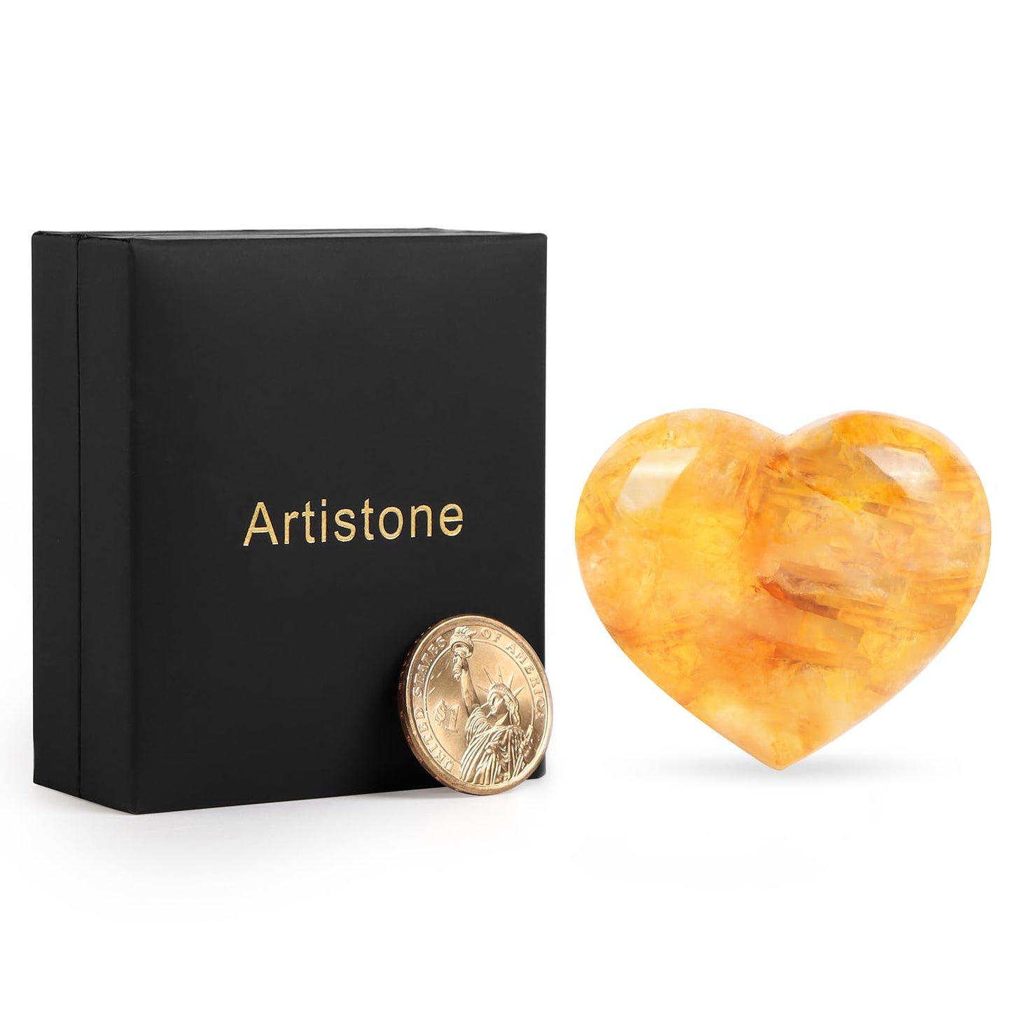 Artistone 2 Inch Citrine Crystal Heart Healing Crystals Heart Stones Polished Pocket Love Gemstones Chakra Balancing Meditation Massage Gift