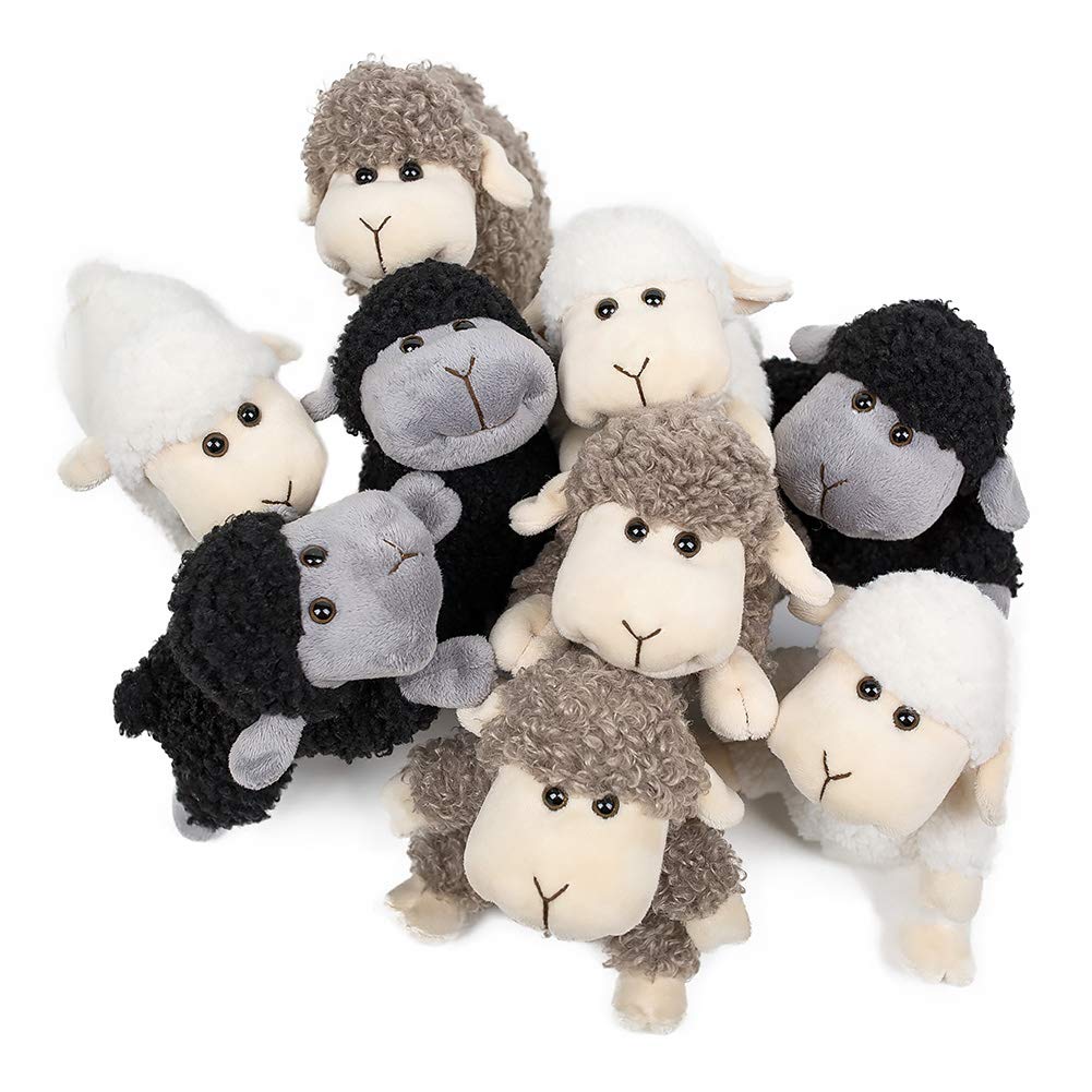 FRANKIEZHOU Sheep Stuffed Animal Lamb Plush Decorations 3Pcs (Sitting, Standing, Kneeling) Black Sheep Toys Gift for Kids Little Girl/Boy