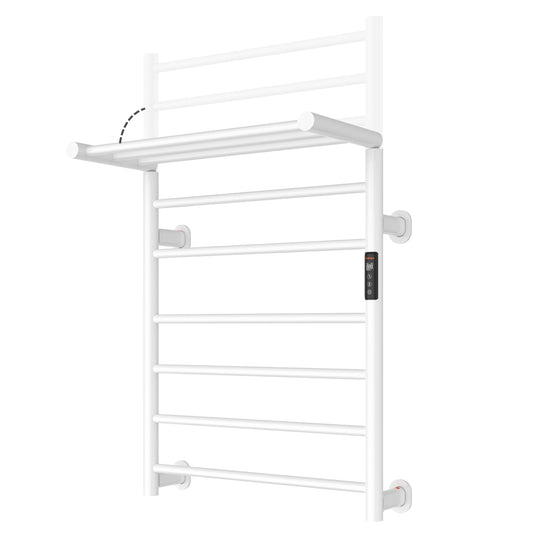 Caldayx Foldable Heated Towel Rack, Dual-Zone Electric Towel Warmer Rack with Timer, GFCI Plug-in or Hardwired, Wall-Mounted, Drill-Free Installation, Matte White, CA3-900X550-Standard-MW