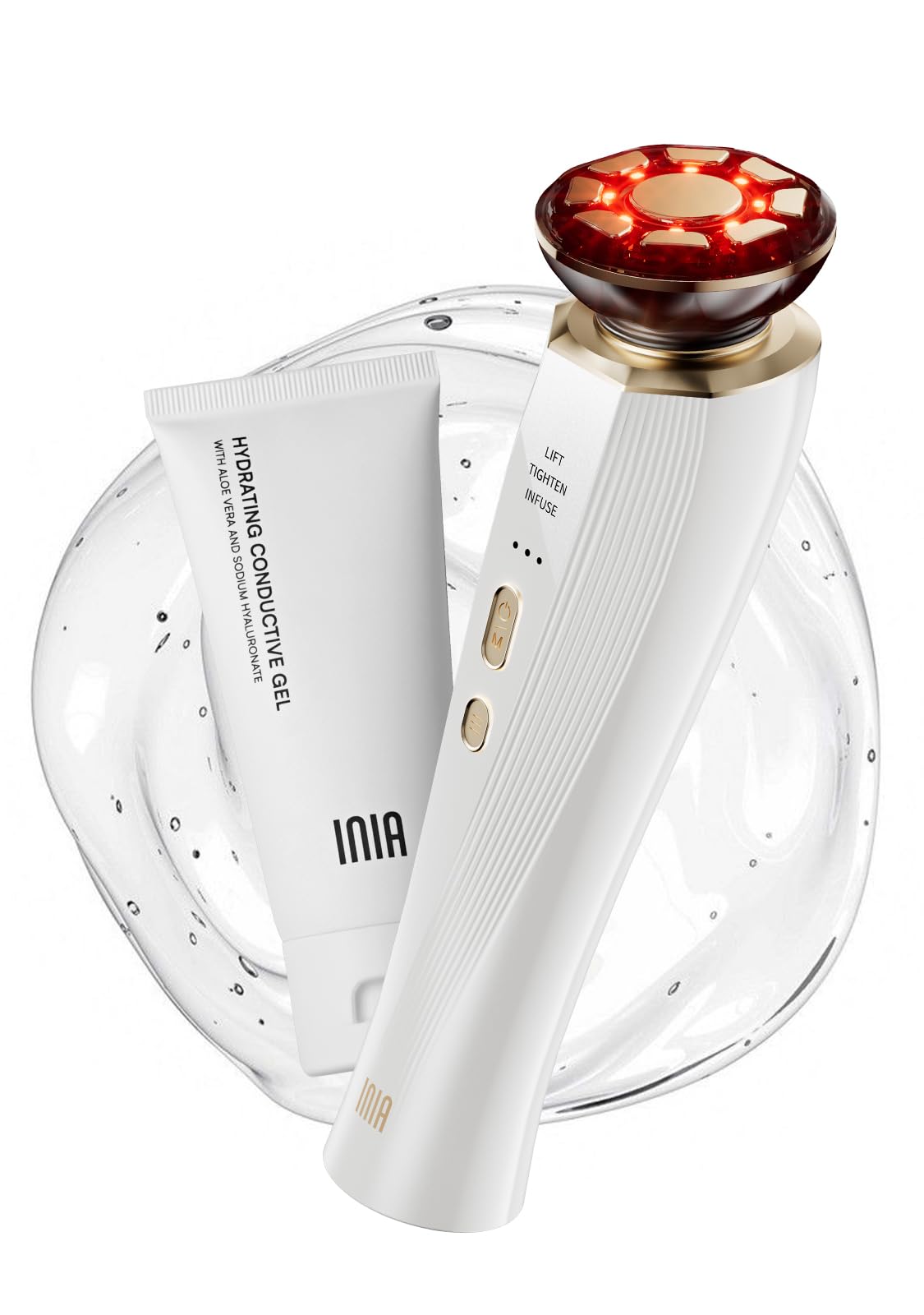 INIA 3-in-1 Red Light Therapy for Face and Neck Beauty Device for Puffiness & Skin Firming Skincare Tool (White)