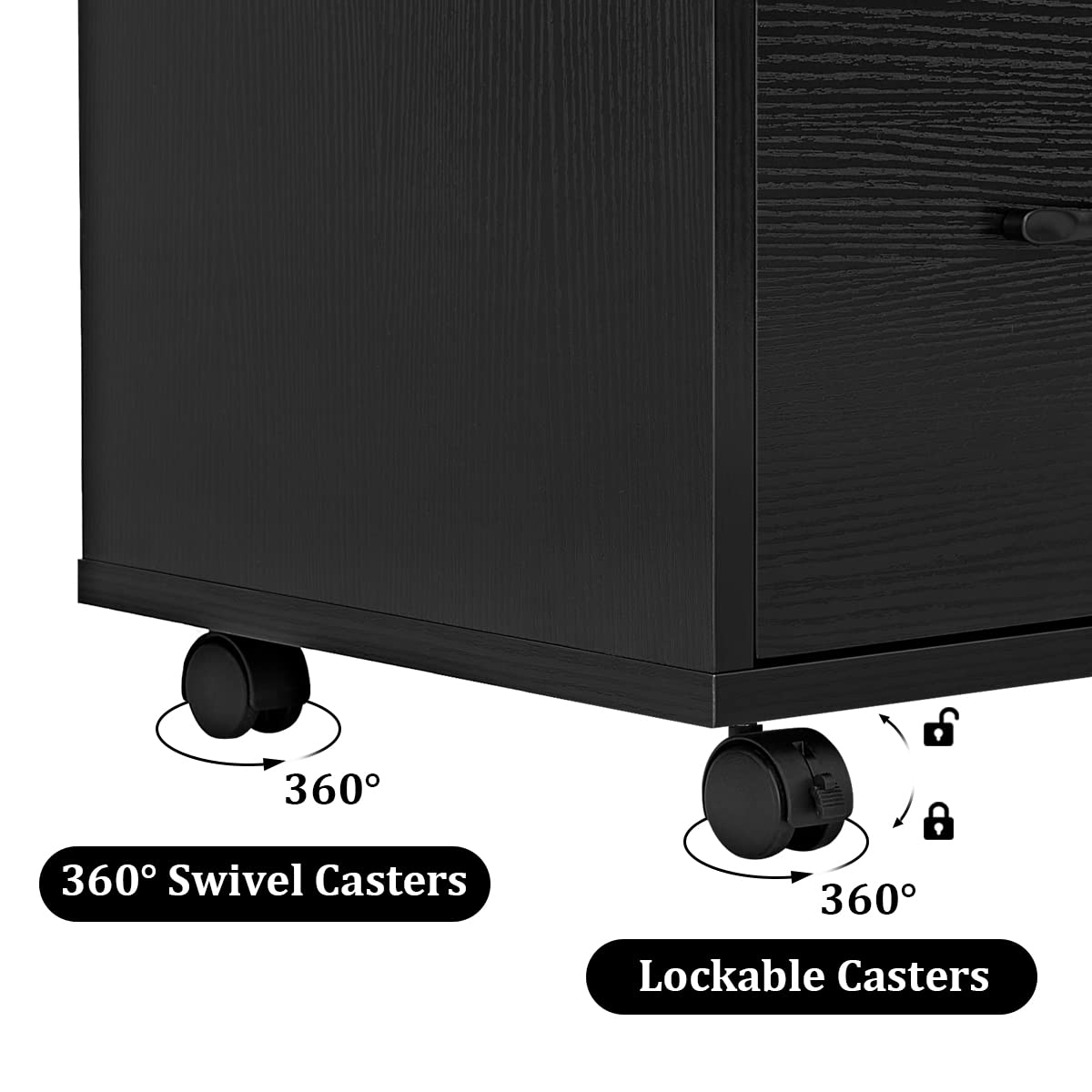 Panana 3 Drawer Office File Cabinets, Mobile Lateral Printer Stand with Open Storage Shelf, Rolling Filing Cabinet with Wheels Home Office Organization and Storage (Black)