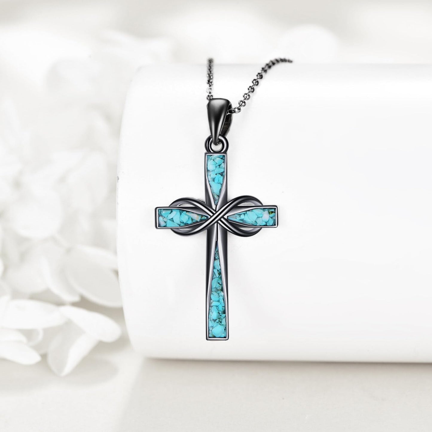 ONEFINITY Black Cross Necklace 925 Sterling Silver Turquoise Cross Pendant Necklace Religious Jewelry Gifts for Women Men