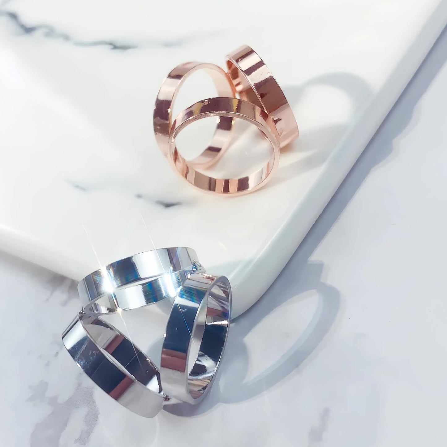 SYWDUDUCLT 2 Pcs Scarf Rings For Women,Simple Triple Metal Scarf Buckle, Rose Gold/Silver
