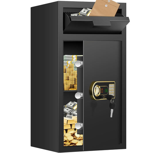 7.5 Cu ft Extra Large Drop Safe Box for Business, Anti-Theft Depository Safe with Drop Slot, Digital Keypad, Spare Key and Removable Shelf, Heavy-duty Commercial Safes for Business Cash Documents Home