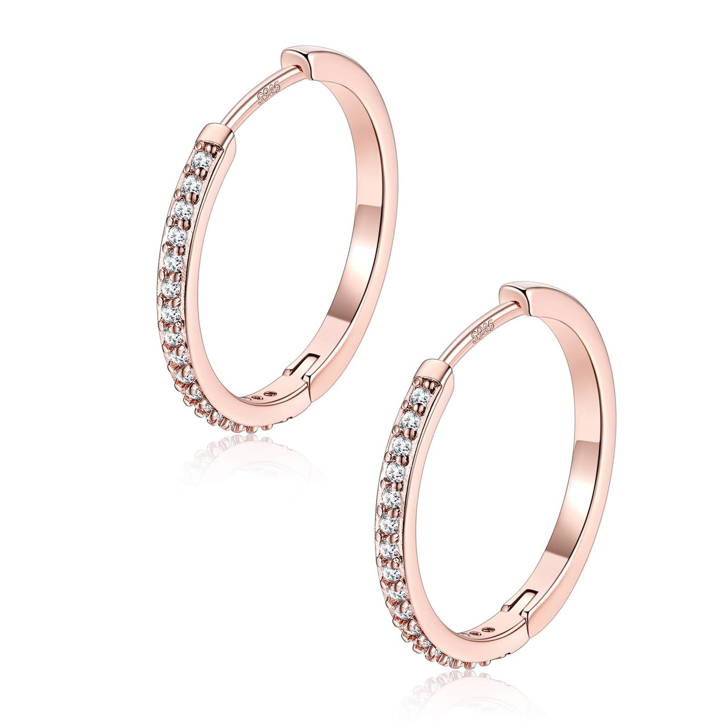 FaithHeart Cubic Zirconia Hoop Earrings for Women, Rose Gold Hypoallergenic Huggie Hoop Earrings, Small Cartilage Earrings for Women 18mm, Send Gift Box
