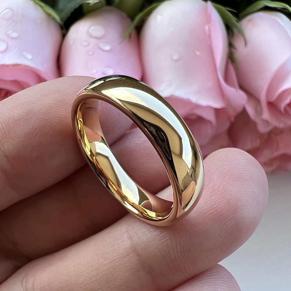 TUTISS 6mm Gold Tungsten Rings for Men Women Engagement Wedding Bands Domed Polished Comfort Fit Size 12