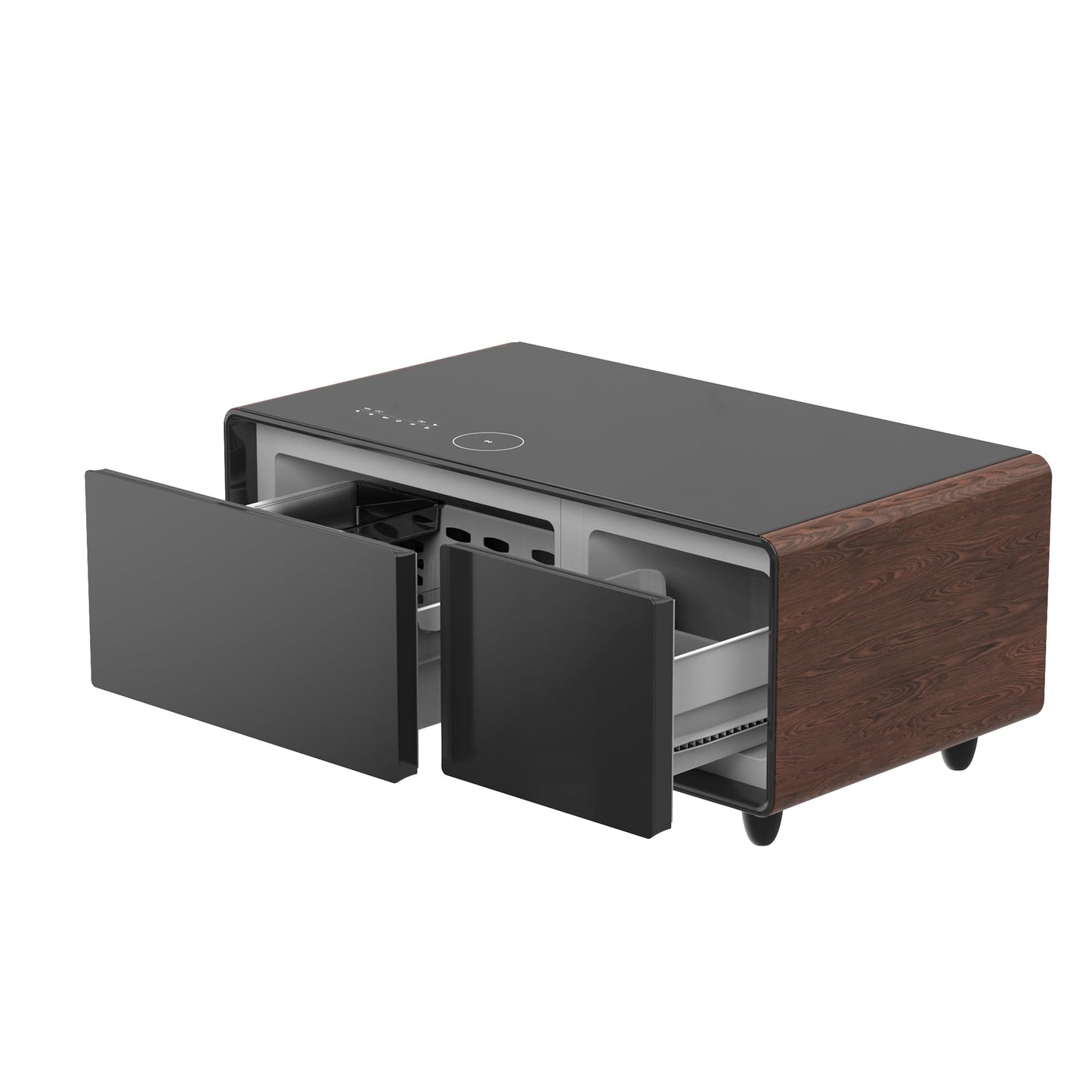 Smart Coffee Table with Fridge, Bluetooth Speakers, Wireless Charging, Modern Living Room Table with Dual USB, Type-C Ports, 23" D x 41.5" W x 18.2" H, Brown
