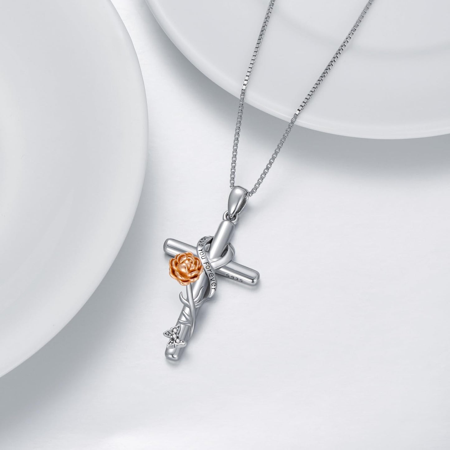 Flpruy Cross Necklace 925 Sterling Silver Peony Necklace September Birthday Jewelry Gifts Birth Flower Floral Pendant for Women Mom