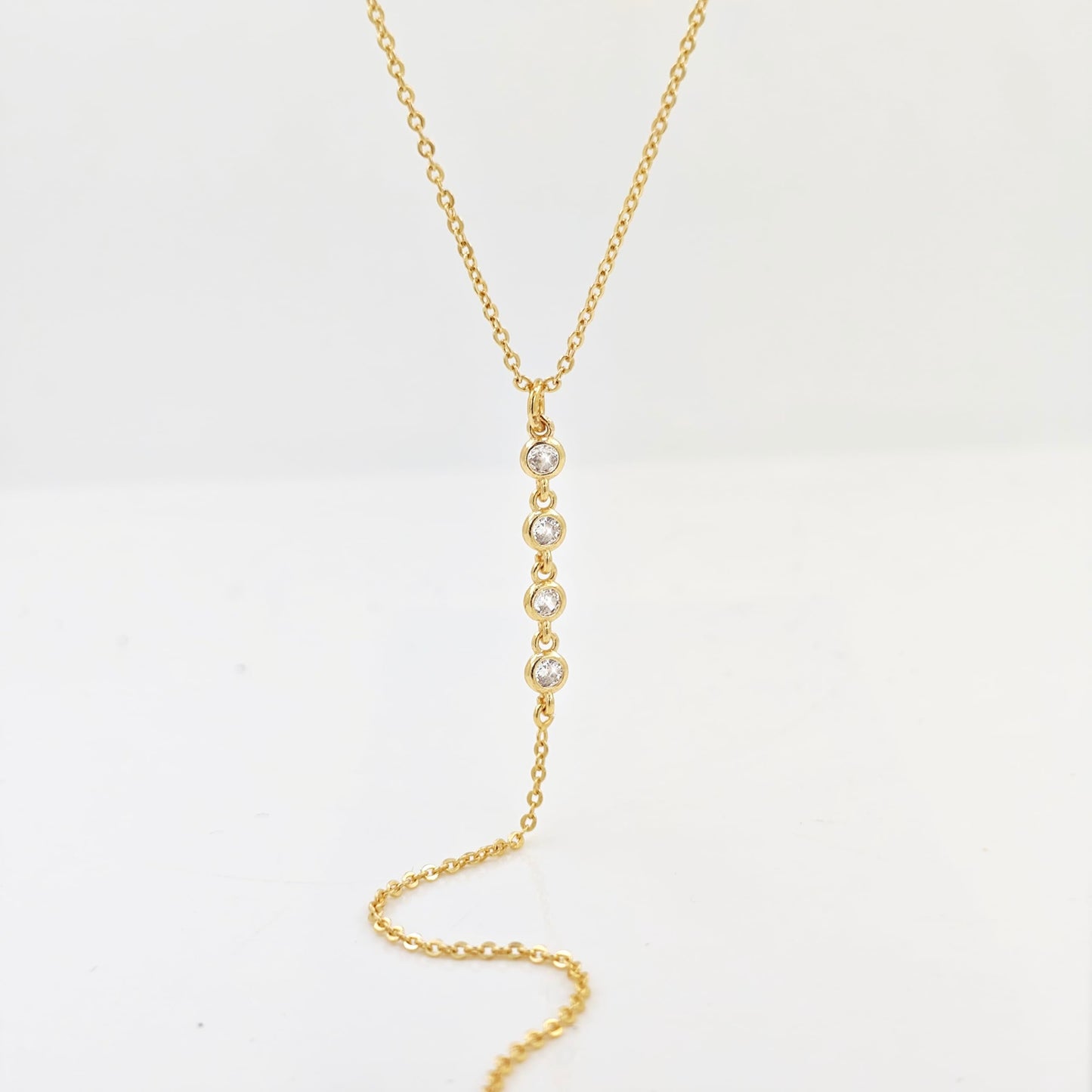 Zeffy Long Gold Necklace for Women - Dainty 14k Gold Plated Teardrop Drop Lariat Necklace Trendy Simple CZ Y-Shaped Body Chain Wedding Prom Dangle Statement Necklace Jewelry Gifts