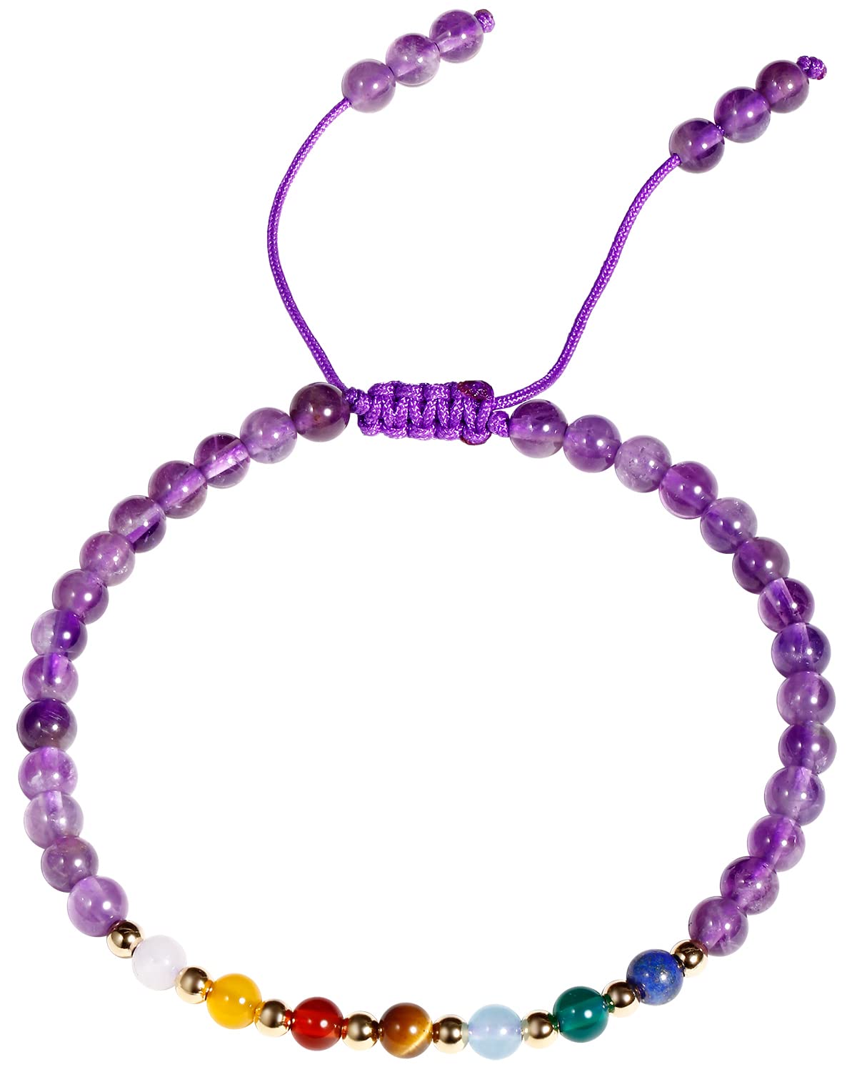 Jewever 7 Chakra Bracelets for Women Real Stone Lucky Rope Crystal Bead Bracelet Crystals and Healing Stones Jewelry Birthday Gifts (Amethyst)