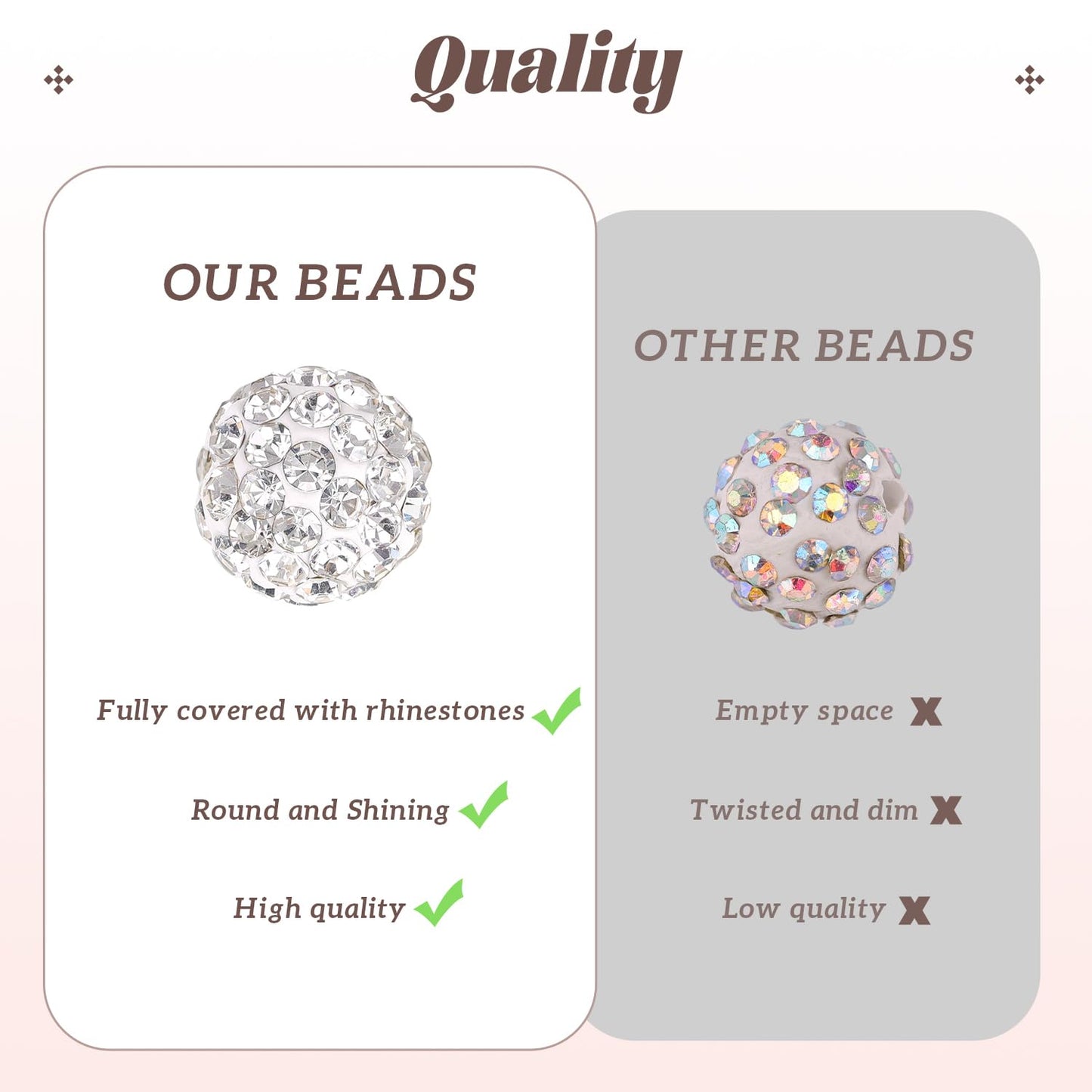 105pcs 10mm Rhinestone Beads for Jewelry Making, White Shiny Round Disco Ball Beads Bulk, Sparkle Crystal Clay Christmas Bead for Bracelet Baseball Necklace Earring Crafting and DIY