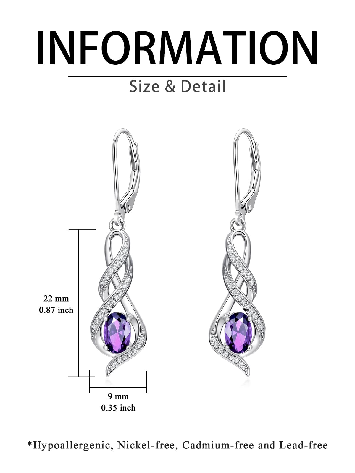 POIUY Amethyst February Birthstone Infinity Leverback Dangle Earrings Hypoallergenic Drop Earrings Love Jewelry Anniversary Christmas Wedding Gift for Mom Wife Sister Daughter Girlfriend