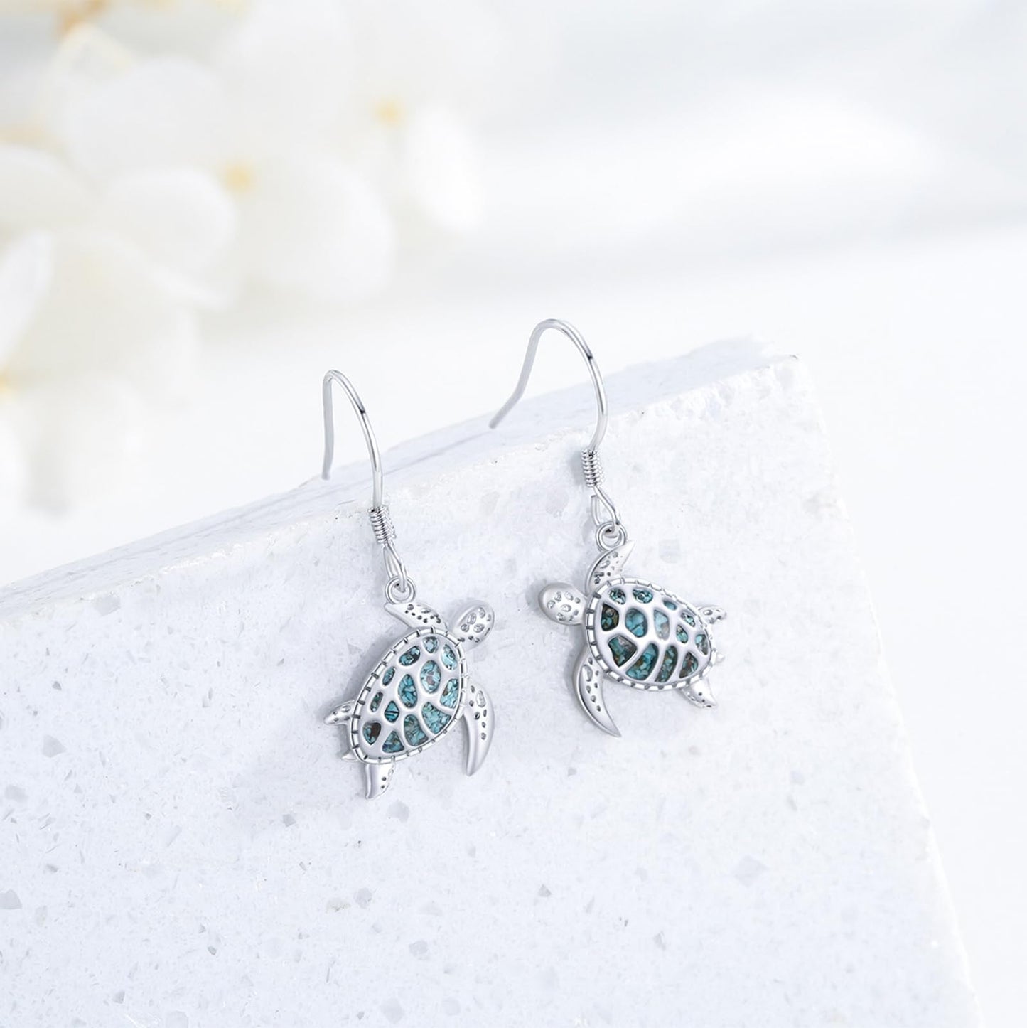 YYmqmq Sea Turtle Earrings 925 Sterling Silver Turquoise Turtle Dangle Drop Earrings Ocean Beach Themed Jewelry Gifts for Women