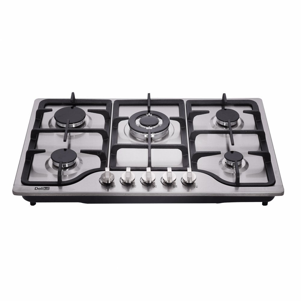 Deli-kit 30 inch Gas Cooktops Dual Fuel Sealed 5 Burners Gas Cooktop Drop-In Stainless Steel Gas Hob Gas DK257-A01 Cooktop