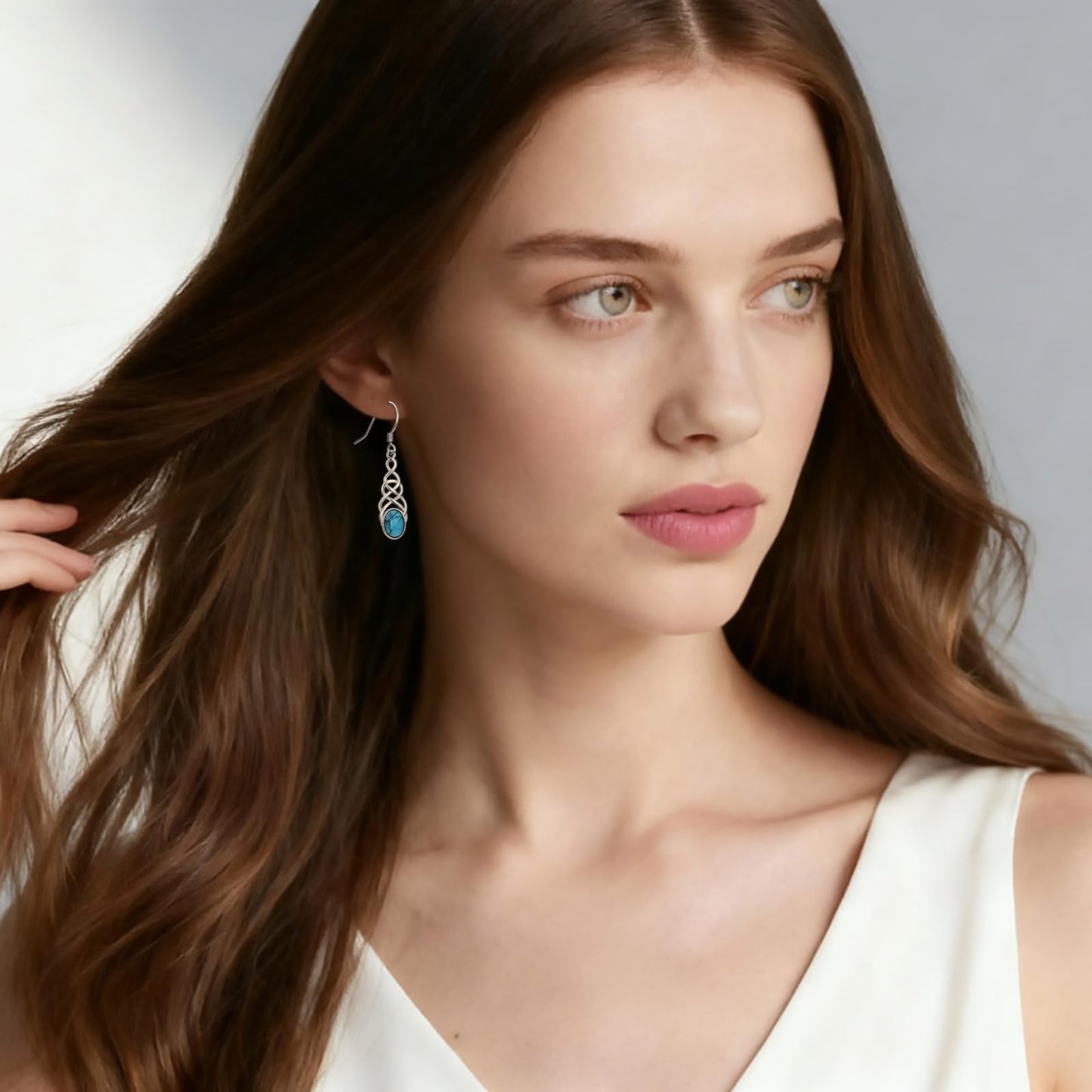 Eetaitai Turquoise Celtic Dangle Earrings for Women 925 Sterling Silver Irish Jewelry Celtic Earrings Native American Jewelry Mothers Day Gifts for Mom Wife Sister