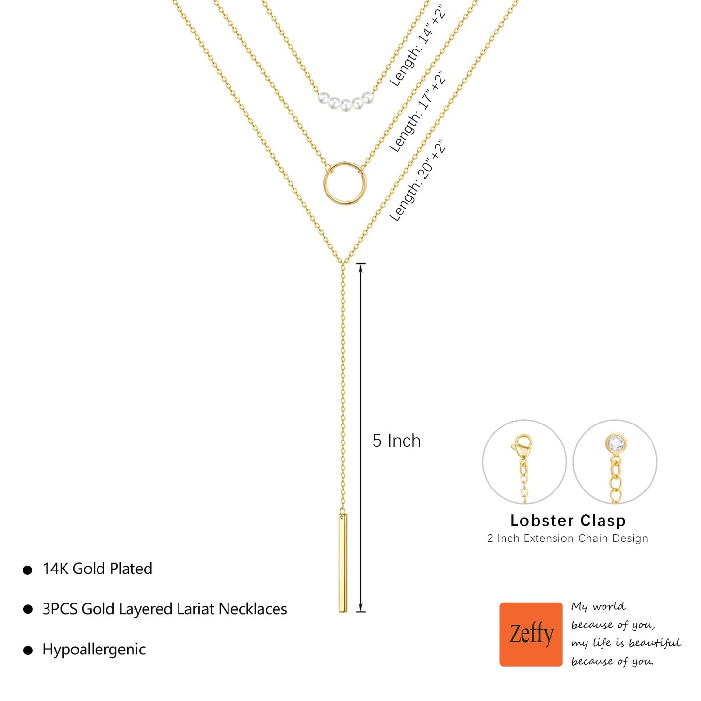 Zeffy Layered Necklace for Women Gold Lariat Y Drop Cute Dainty Pearls Necklace Layering Round Circle Necklace Simple Layering Necklaces Jewelry Gift for Women