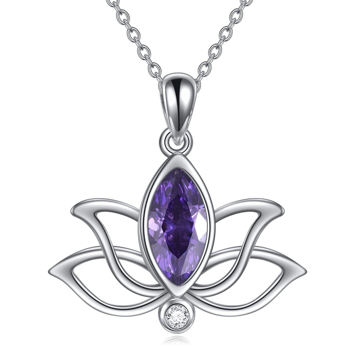YFN Lotus Necklace Sterling Silver February Birthstone Pendant Pruple Amethyst Jewelry Gifts for Women (Feb)